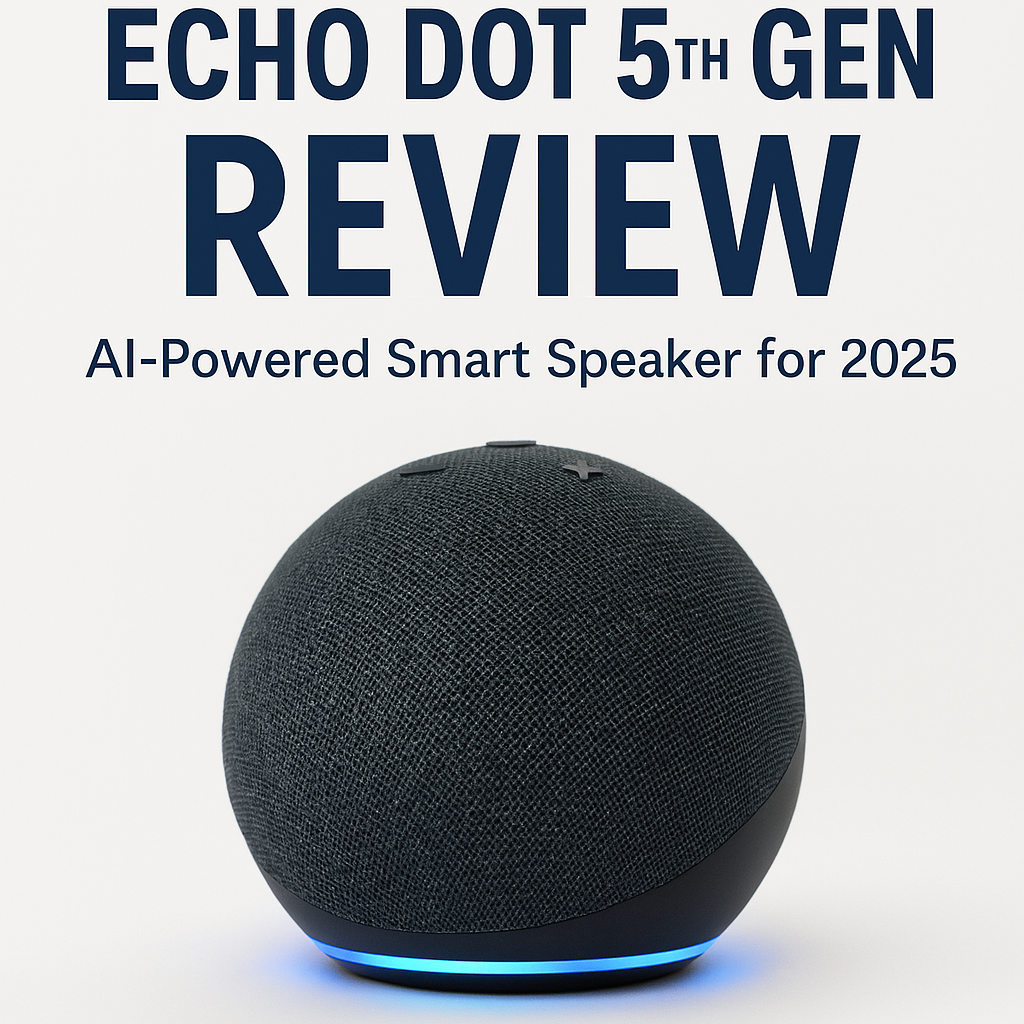 Echo Dot 5th Gen smart speaker with Alexa voice assistant glowing blue in 2025 review