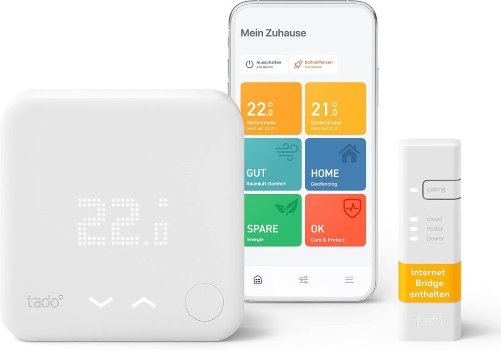 Tado° Wired Smart Thermostat Starter Kit V3+ with wall-mounted controller and mobile app control