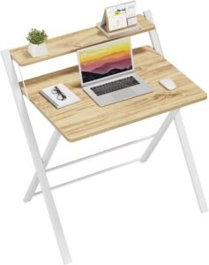 reenForest foldable small computer desk with monitor shelf, perfect for compact UK home offices, student rooms, or bedroom setups